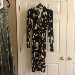 Joseph Ribkoff black and tan wrap dress size 8